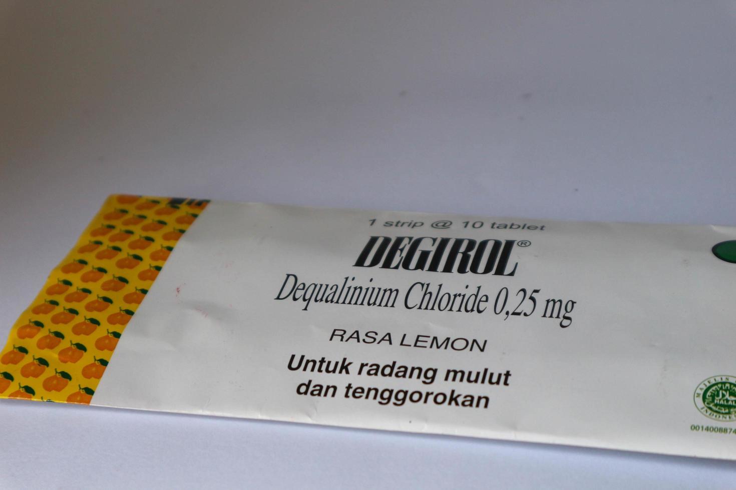 Jakarta, Indonesia in December 2022. Isolated white photo of Degirol Dequalinium Chloride 0.25 mg