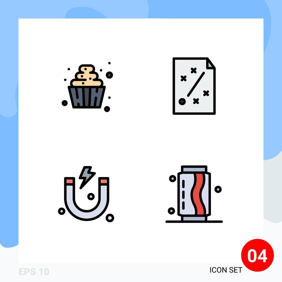 Filledline Flat Color Pack of 4 Universal Symbols of dessert attraction sweets plan science Editable Vector Design Elements