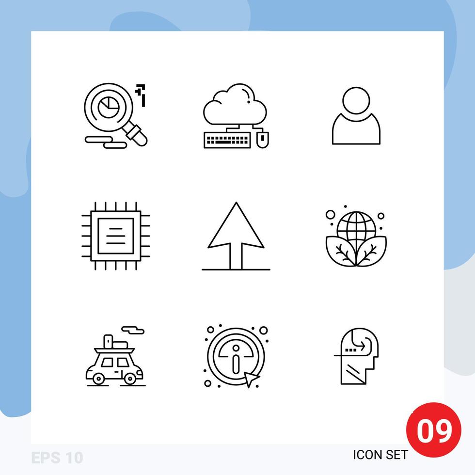 Editable Vector Line Pack of 9 Simple Outlines of environment earth day avatar cursor chipset Editable Vector Design Elements