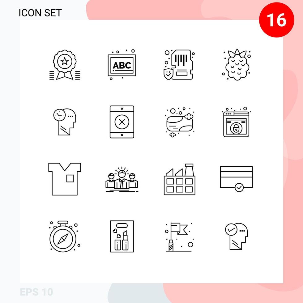 Outline Pack of 16 Universal Symbols of strawberry summer school food memory Editable Vector Design Elements