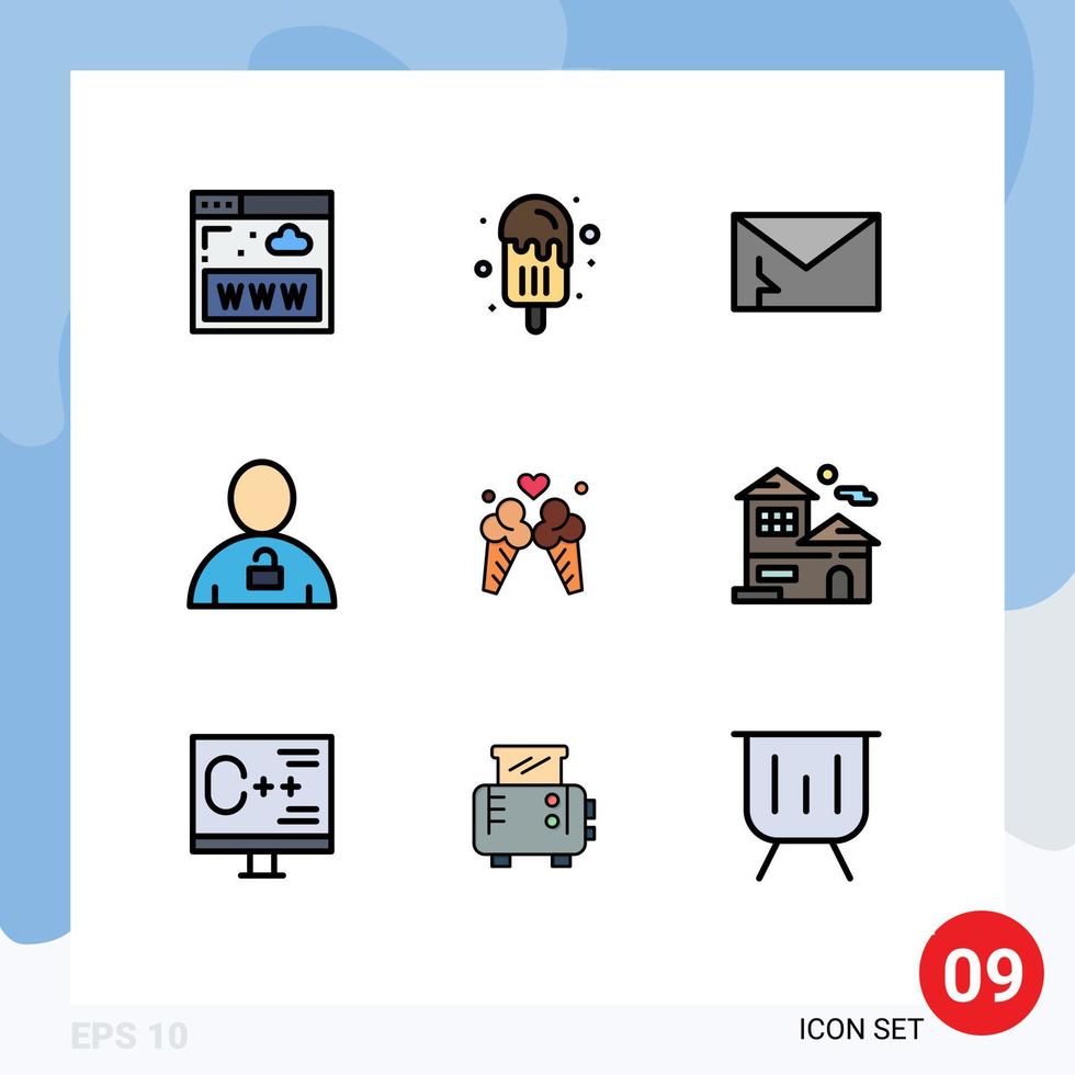 User Interface Pack of 9 Basic Filledline Flat Colors of unlocked human alert body spam Editable Vector Design Elements