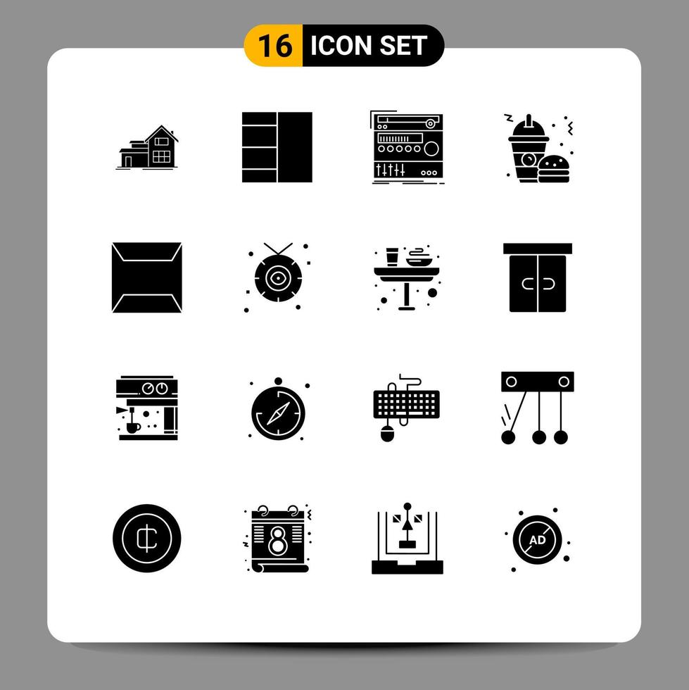 Interfaz de usuario de 16 paquetes de glifos sólidos de signos y símbolos modernos del módulo de documentos sellados elementos de diseño de vectores editables de comida frappe