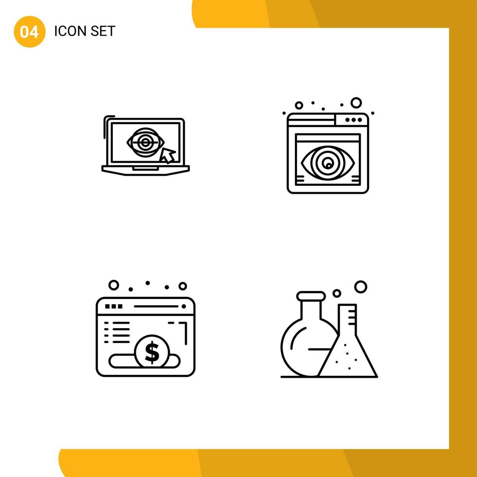 4 Creative Icons Modern Signs and Symbols of laptop webpage presentation view fund Editable Vector Design Elements