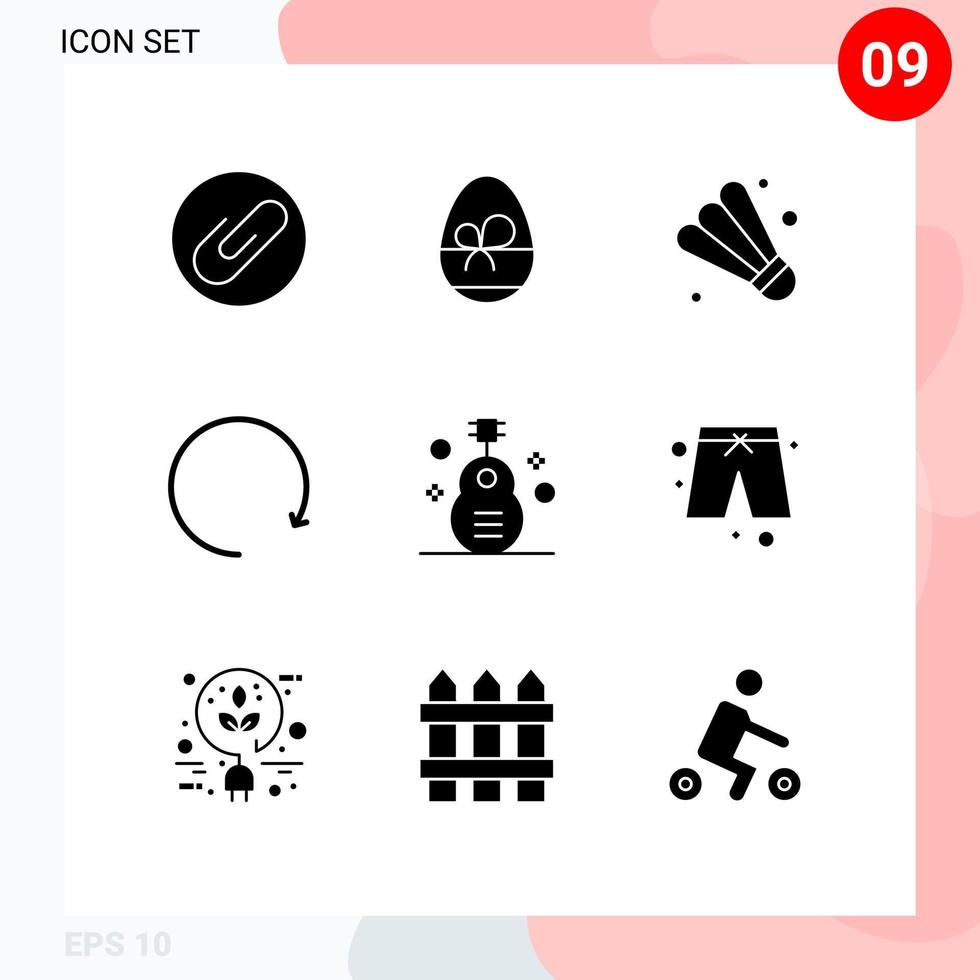 9 Universal Solid Glyphs Set for Web and Mobile Applications music guitar game folk rotate Editable Vector Design Elements