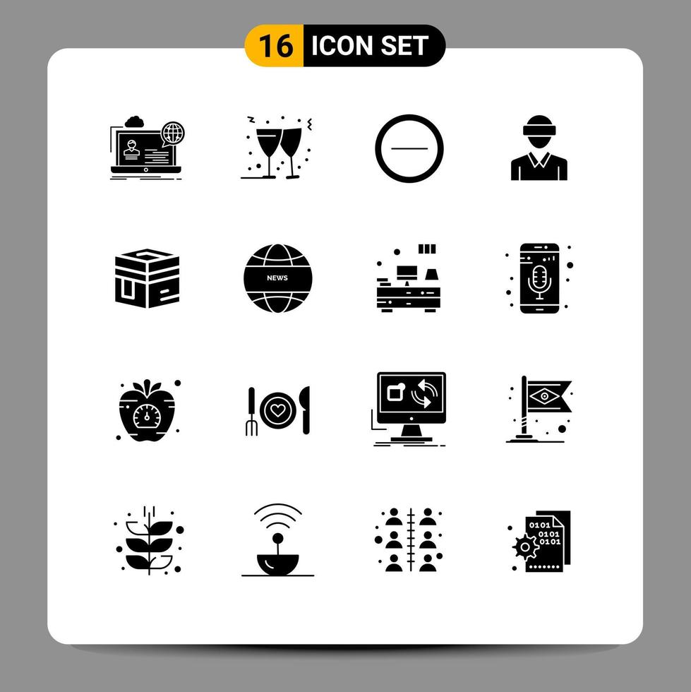 User Interface Pack of 16 Basic Solid Glyphs of holy man interface technology motion Editable Vector Design Elements