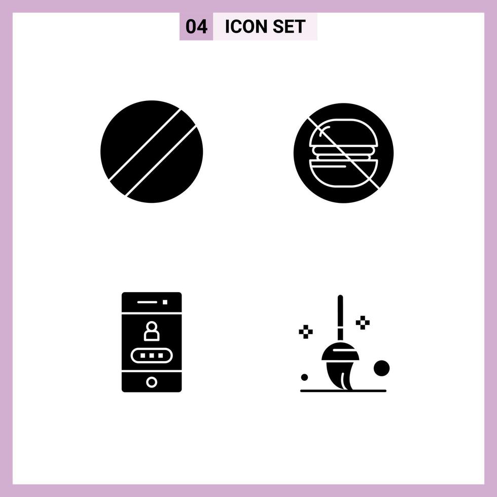 4 Universal Solid Glyphs Set for Web and Mobile Applications blade security food access cleaning Editable Vector Design Elements