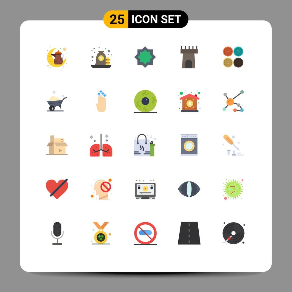 User Interface Pack of 25 Basic Flat Colors of sand beach bag islam muslim Editable Vector Design Elements