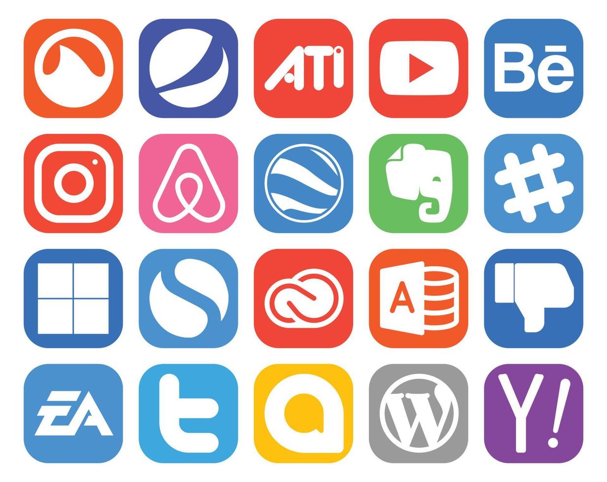 20 Social Media Icon Pack Including microsoft access cc google earth creative cloud delicious vector