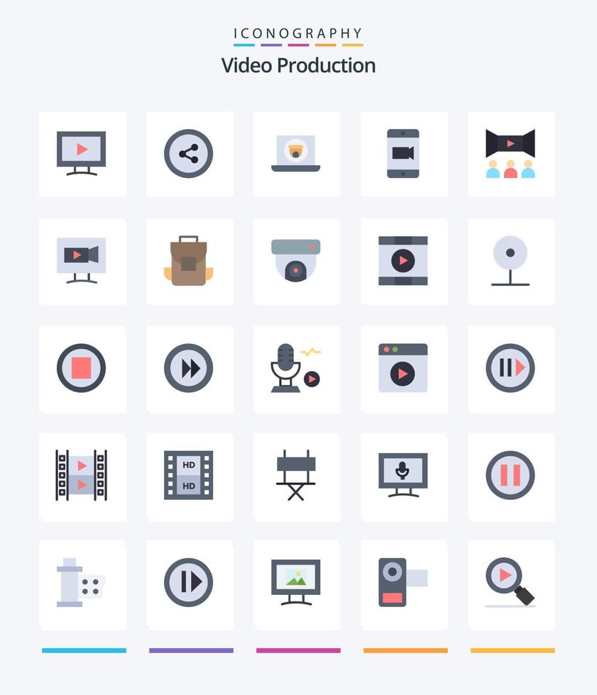 producción de video creativo paquete de 25 iconos planos como . película. video. película. cámara vector