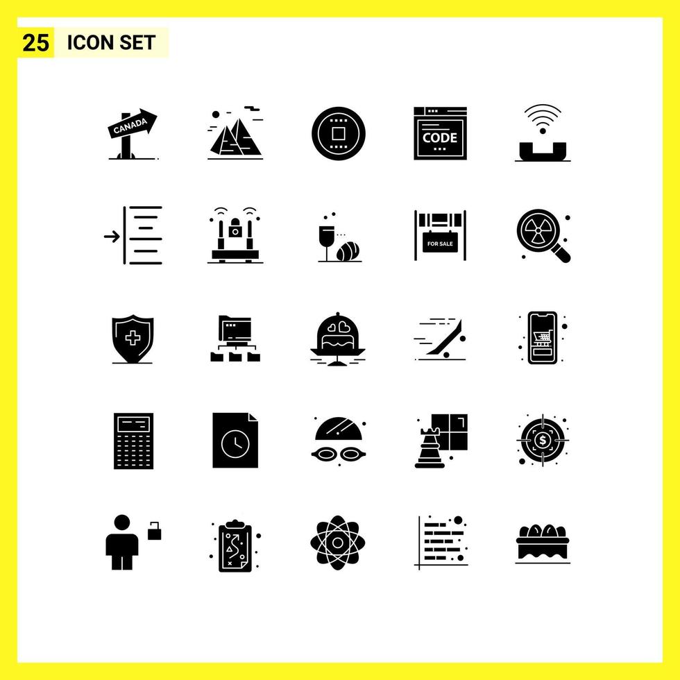 25 Thematic Vector Solid Glyphs and Editable Symbols of device code travel internet track Editable Vector Design Elements
