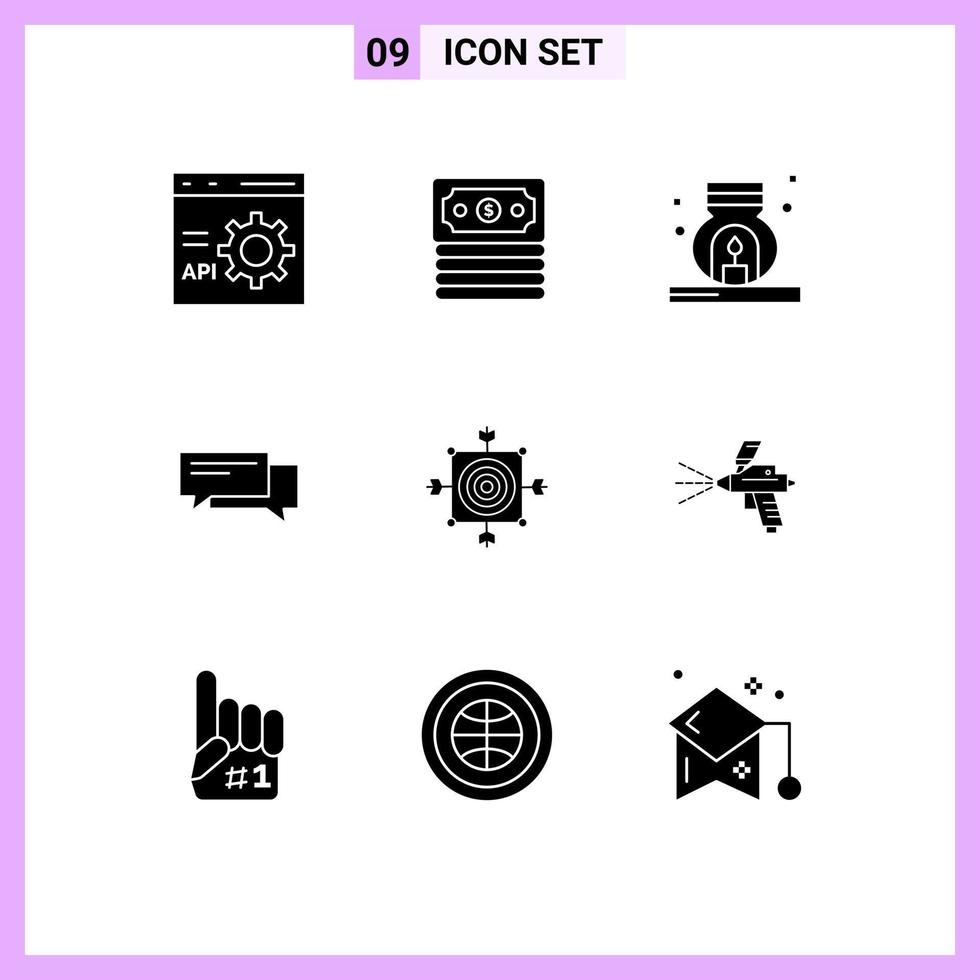 Group of 9 Solid Glyphs Signs and Symbols for social communication burner bubbles chat Editable Vector Design Elements