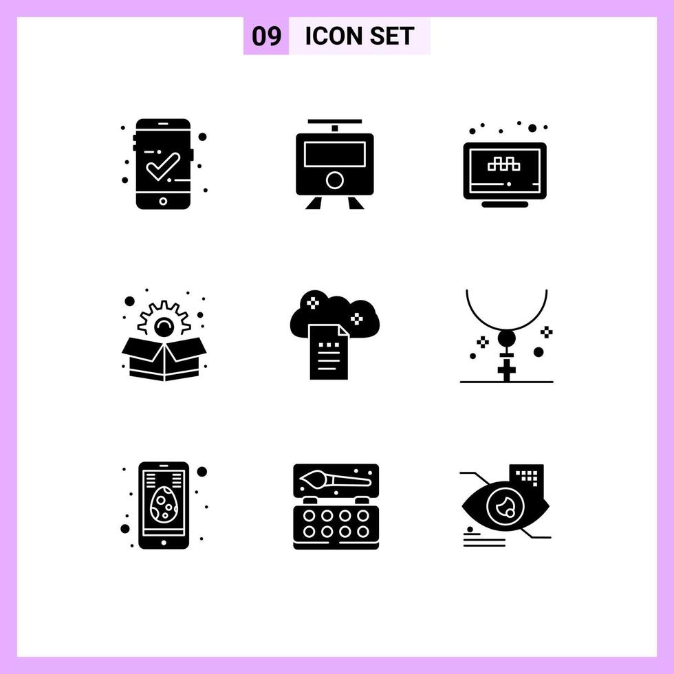 Set of 9 Modern UI Icons Symbols Signs for file storage cloud reporting search box marketing Editable Vector Design Elements