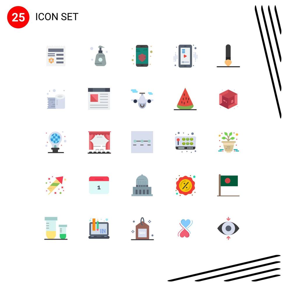 User Interface Pack of 25 Basic Flat Colors of paintbrush brush data video mobile Editable Vector Design Elements