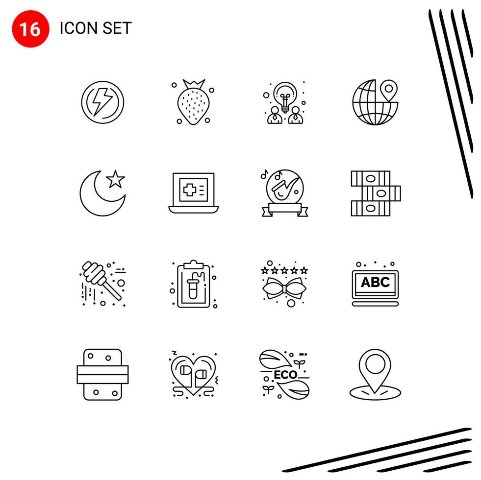 Modern Set of 16 Outlines and symbols such as star pin berry location partnership Editable Vector Design Elements