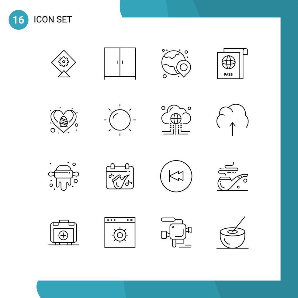 16 Outline concept for Websites Mobile and Apps sun love shopping heart easter Editable Vector Design Elements