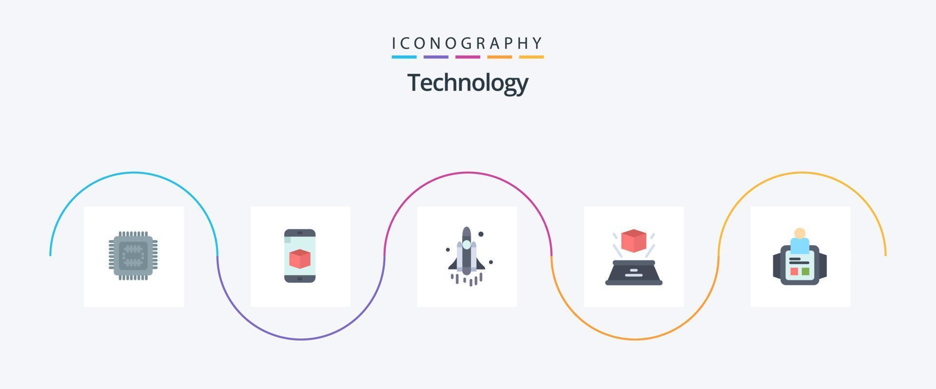 Technology Flat 5 Icon Pack Including hand watch. imagination. launch. hologram. 3d vector
