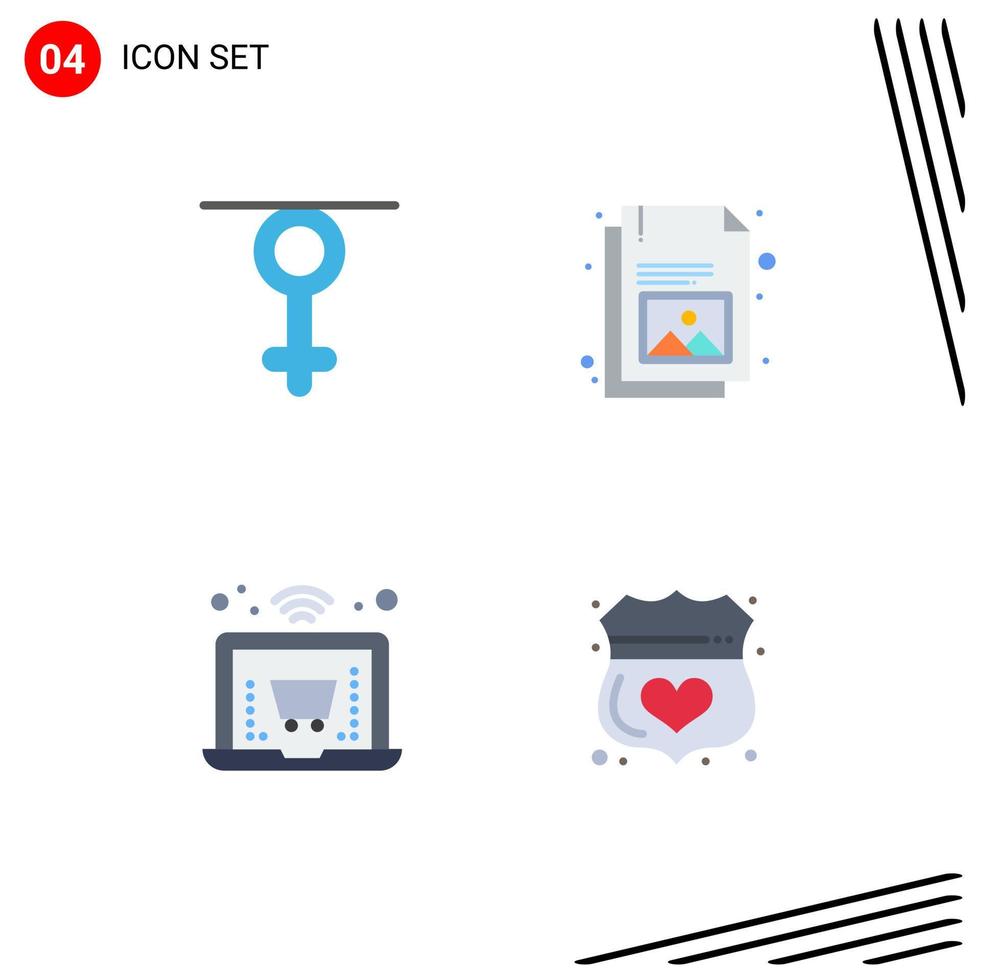 conjunto moderno de 4 iconos y símbolos planos, como elementos de diseño de vectores editables de guardia de galería humana de compras de género