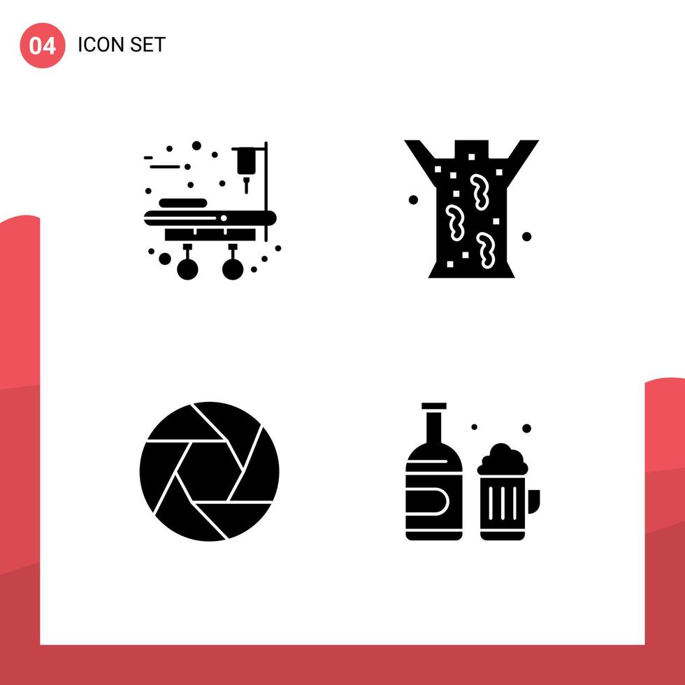 User Interface Pack of 4 Basic Solid Glyphs of medical equipment focus entomology medical bottle Editable Vector Design Elements