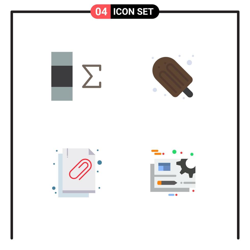 Group of 4 Flat Icons Signs and Symbols for column document food ice cream document Editable Vector Design Elements