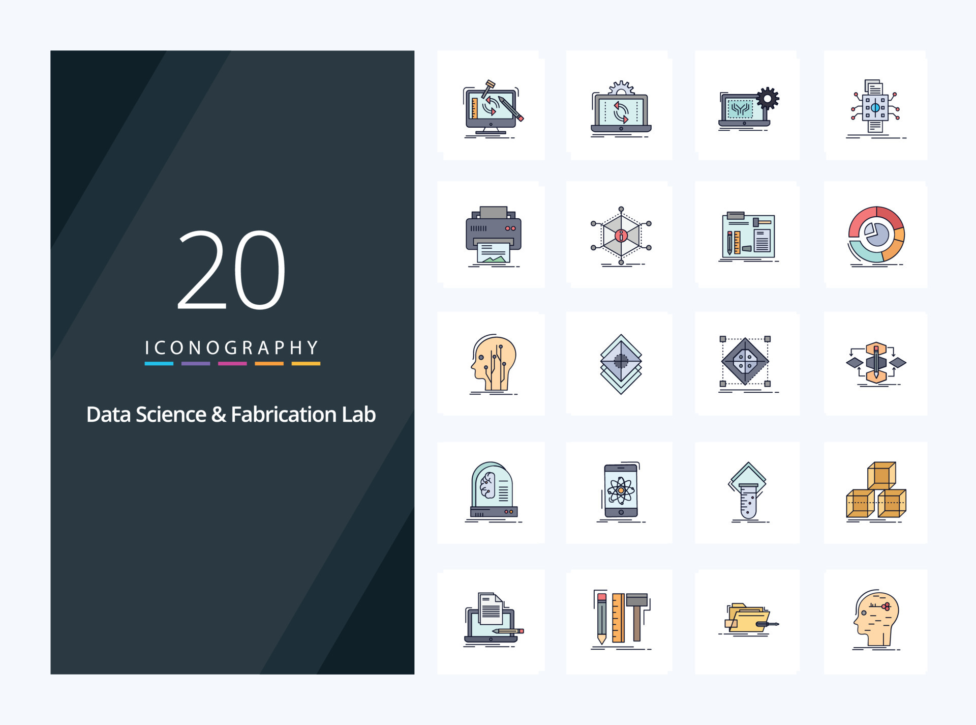 20 Data Science And Fabrication Lab line Filled icon for presentation ...
