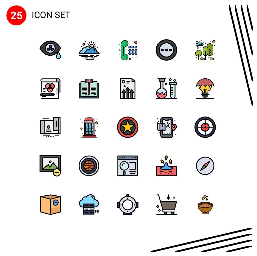 Group of 25 Filled line Flat Colors Signs and Symbols for city order communication loading ellipsis Editable Vector Design Elements