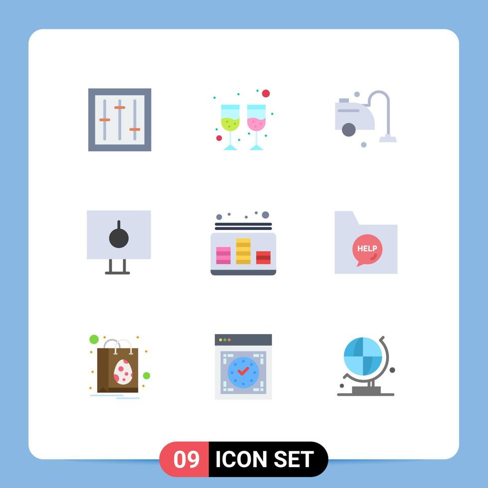 Pack of 9 creative Flat Colors of audio pc clean password lock Editable Vector Design Elements