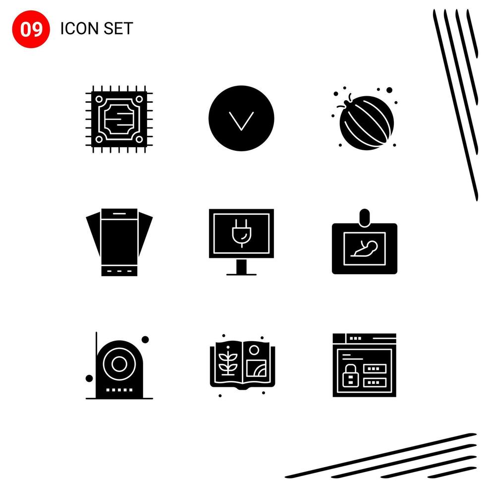 Editable Vector Line Pack of 9 Simple Solid Glyphs of baby internet vegetable entertainment smartphone Editable Vector Design Elements