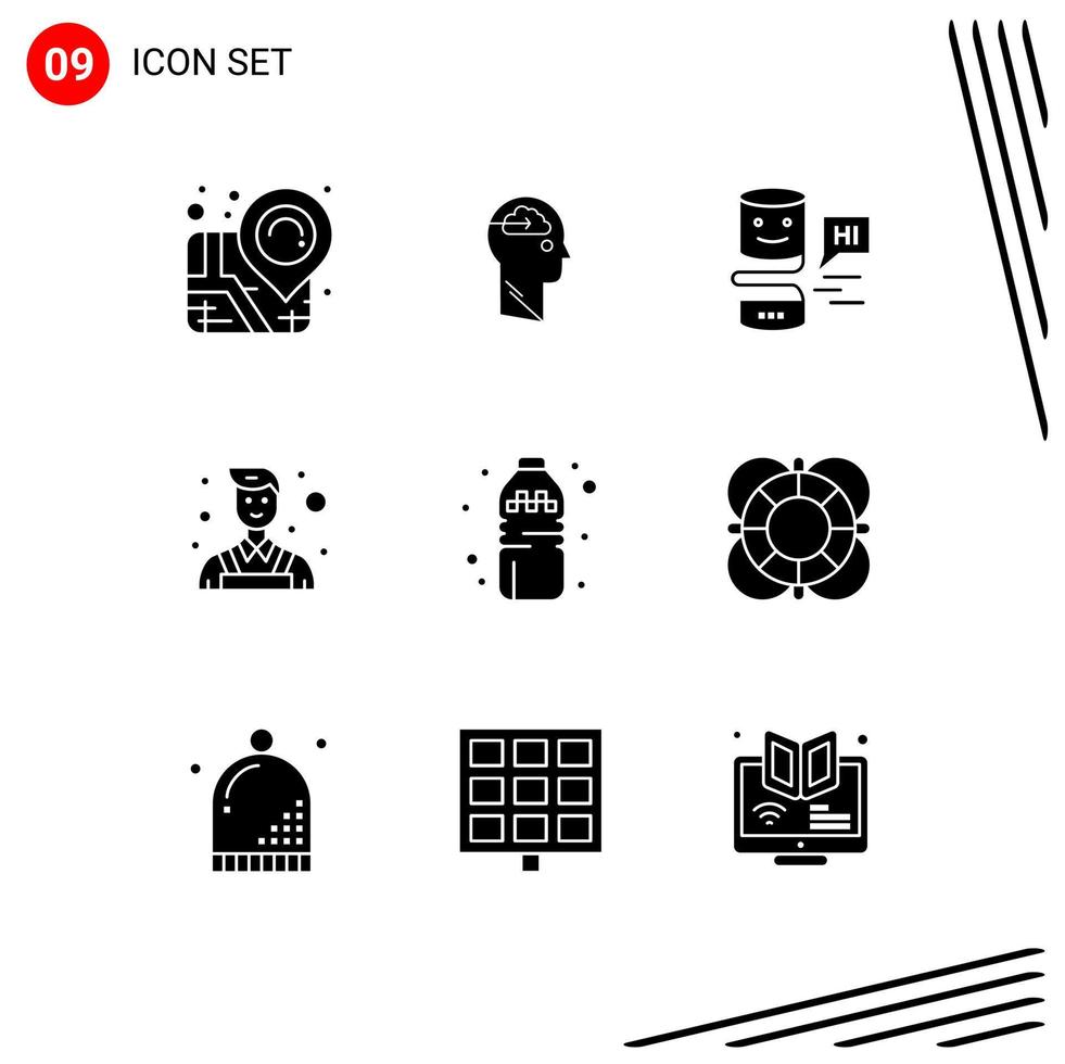 Set of 9 Modern UI Icons Symbols Signs for water bottle conversational interfaces wall decorator Editable Vector Design Elements