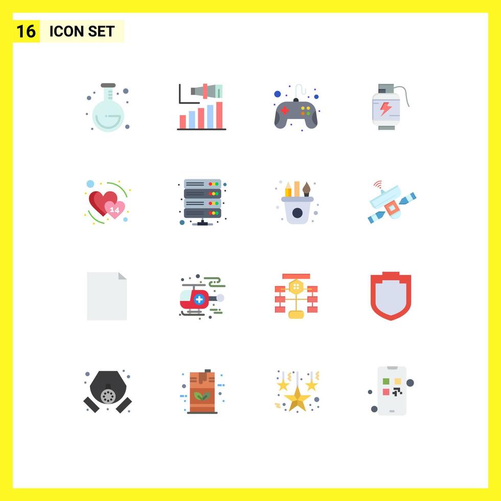 Modern Set of 16 Flat Colors Pictograph of date charg control pad power acumulator Editable Pack of Creative Vector Design Elements