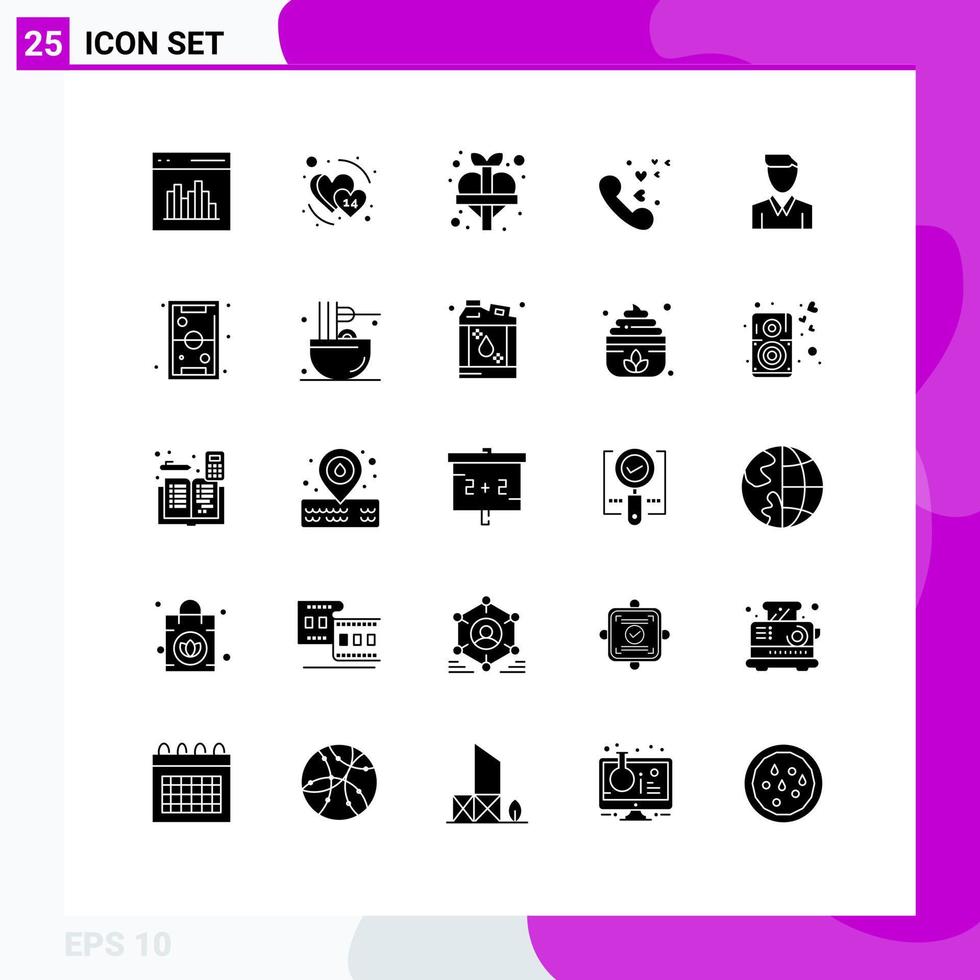 Set of 25 Vector Solid Glyphs on Grid for account heart february love add Editable Vector Design Elements