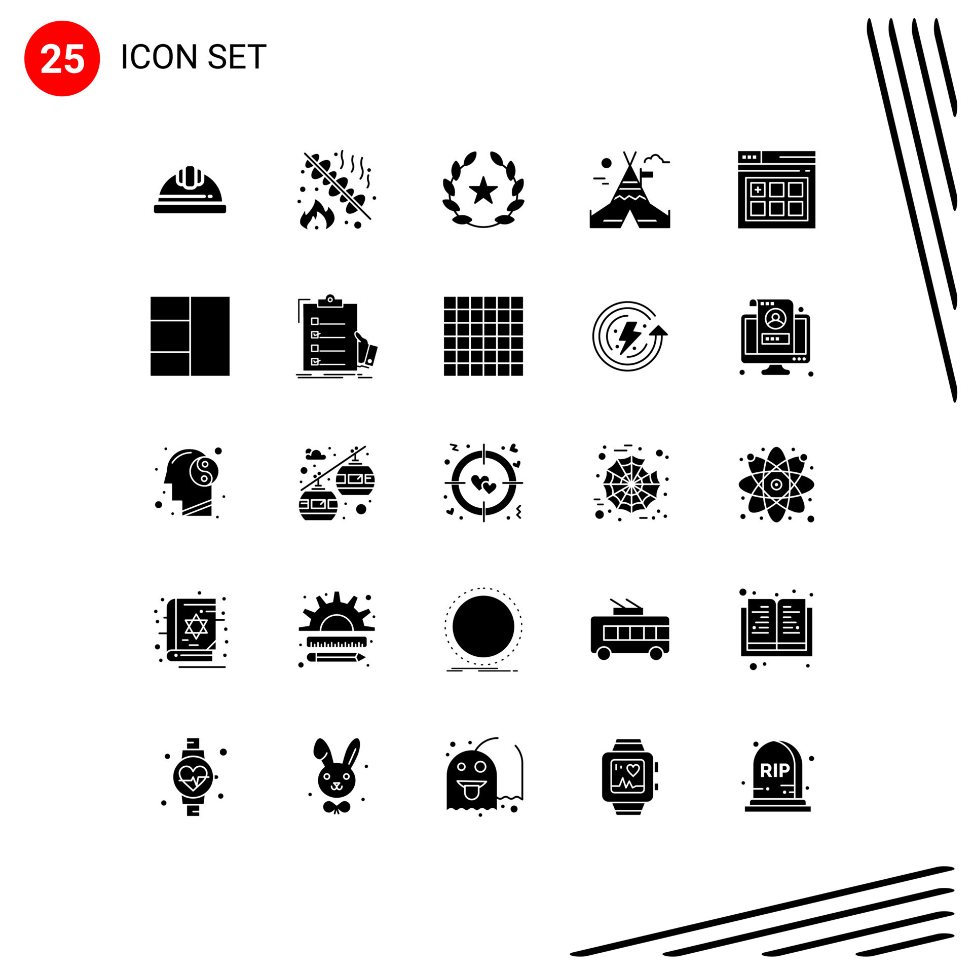 Modern Set of 25 Solid Glyphs and symbols such as web page web cinema ...