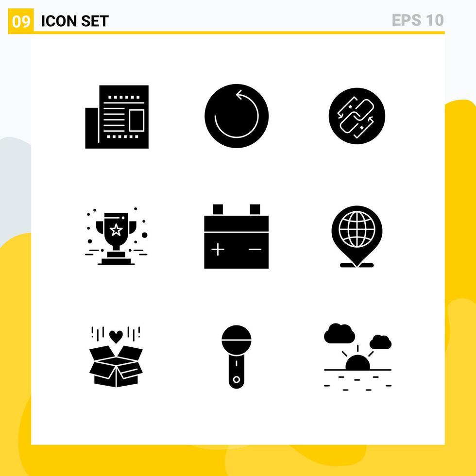 Set of 9 Vector Solid Glyphs on Grid for vehicles star chain prize achievement Editable Vector Design Elements