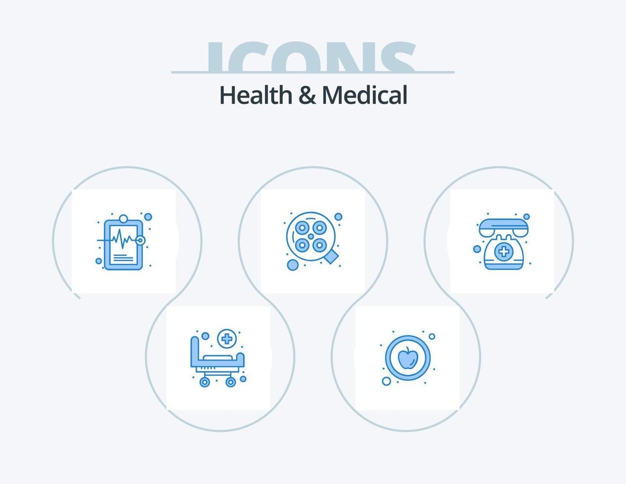 paquete de iconos azul médico y de salud 5 diseño de iconos. teléfono. medico de guardia. cuadro hospitalario. quirúrgico. operación vector