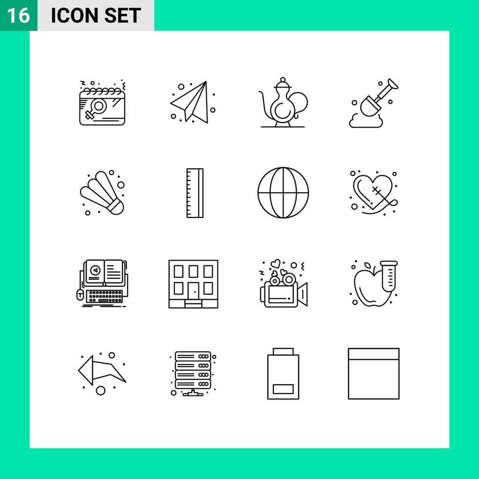 Group of 16 Outlines Signs and Symbols for game tool abrahamic shovel religion Editable Vector Design Elements