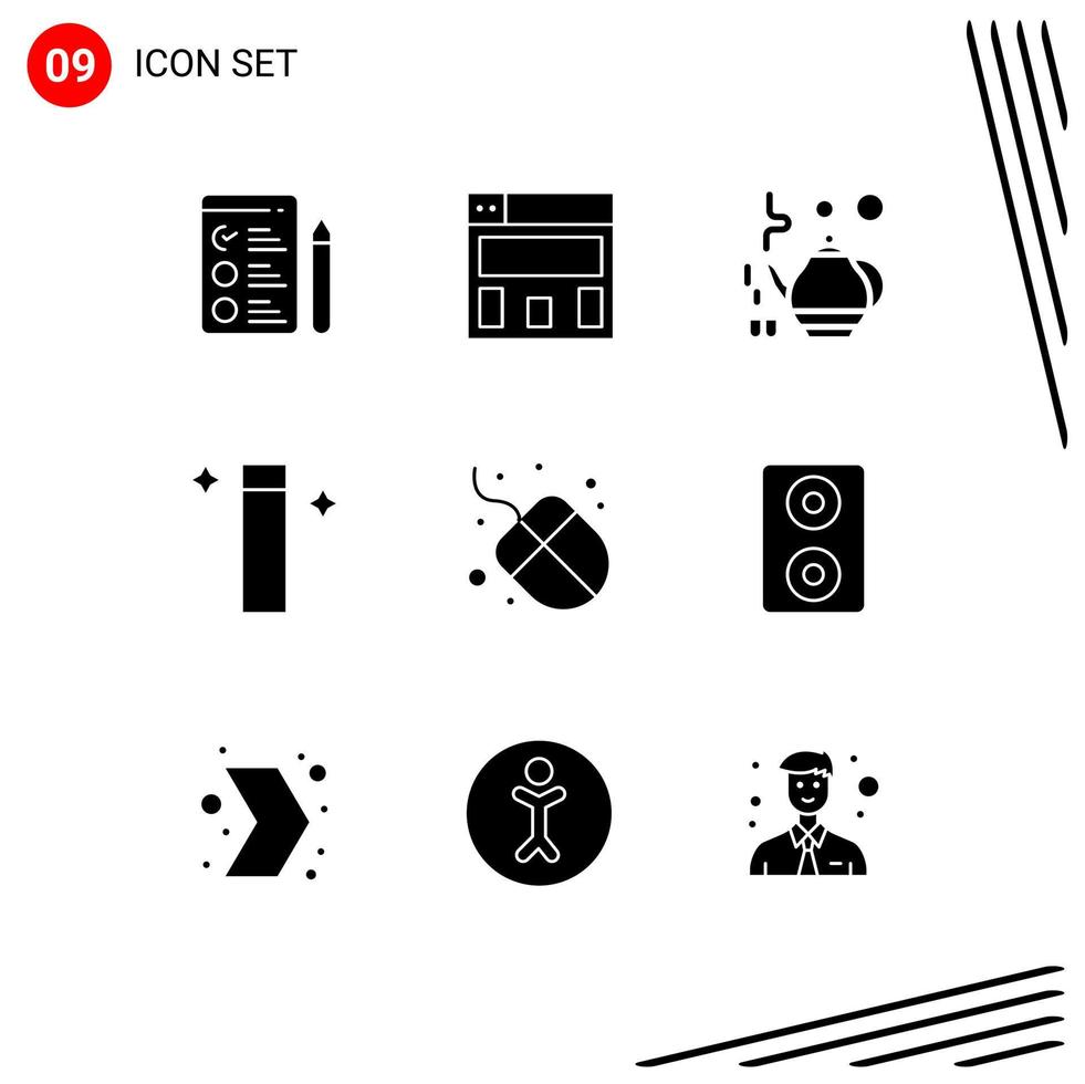 9 User Interface Solid Glyph Pack of modern Signs and Symbols of multimedia arrow magic speakers hardware Editable Vector Design Elements