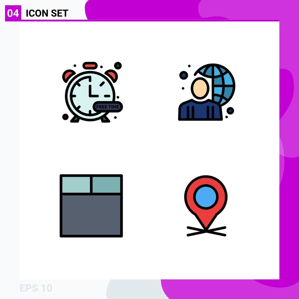 4 Universal Filledline Flat Colors Set for Web and Mobile Applications timer grid watch globe location Editable Vector Design Elements