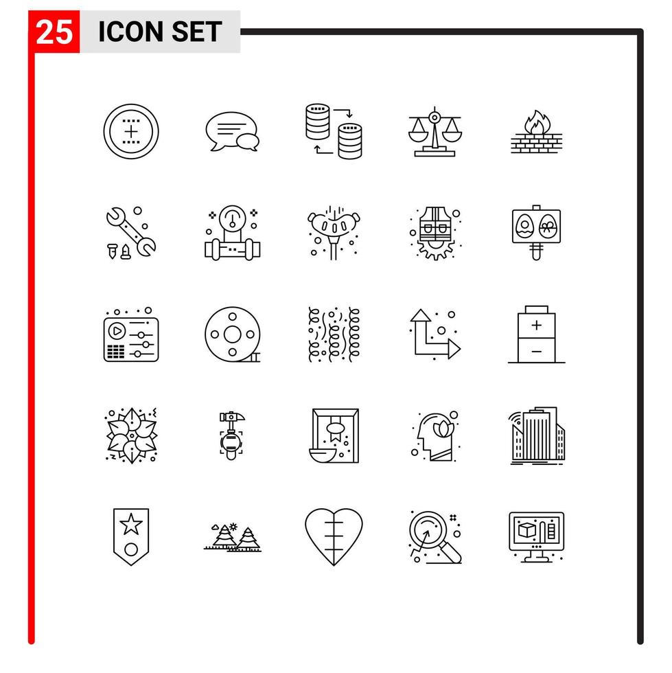 Modern Set of 25 Lines Pictograph of scale justice chatting balance storage Editable Vector Design Elements