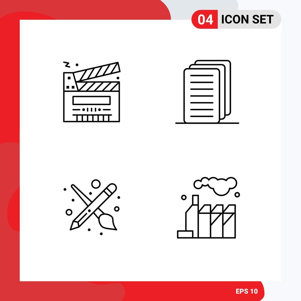 4 Thematic Vector Filledline Flat Colors and Editable Symbols of movie paint film document