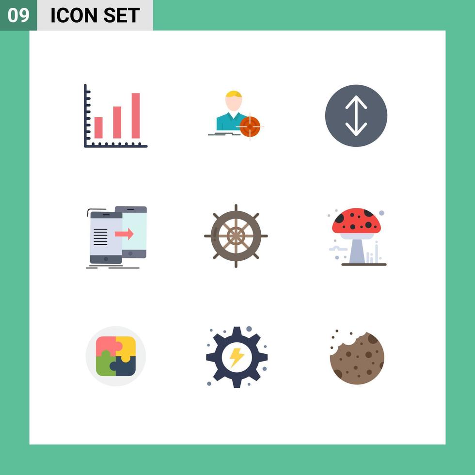 Pictogram Set of 9 Simple Flat Colors of ship navigation expand nautical synchronization Editable Vector Design Elements
