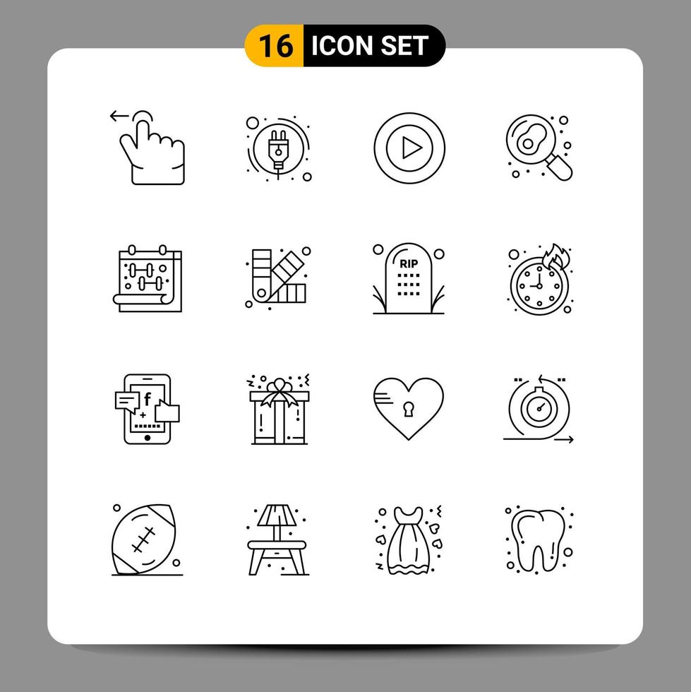 Editable Vector Line Pack of 16 Simple Outlines of designing gym video fitness egg Editable Vector Design Elements