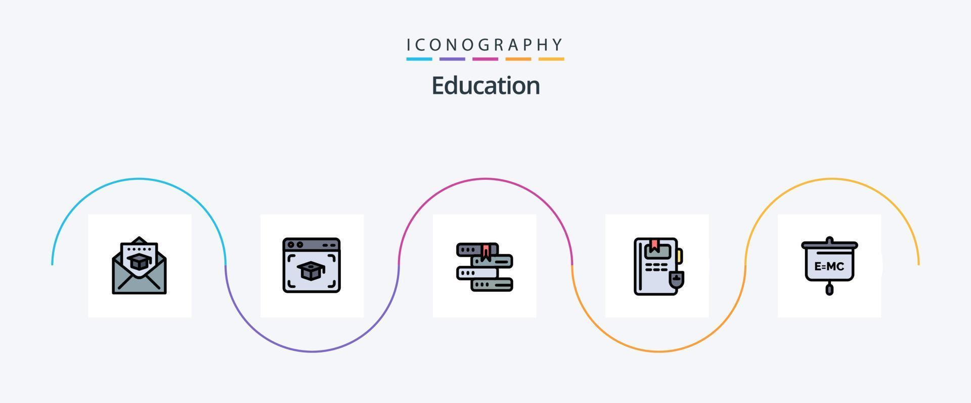 Education Line Filled Flat 5 Icon Pack Including presentation. formula. books. knowledge. book vector