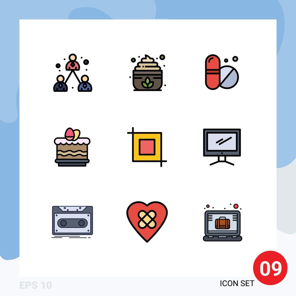 Set of 9 Modern UI Icons Symbols Signs for computer tool pills crop eat Editable Vector Design Elements
