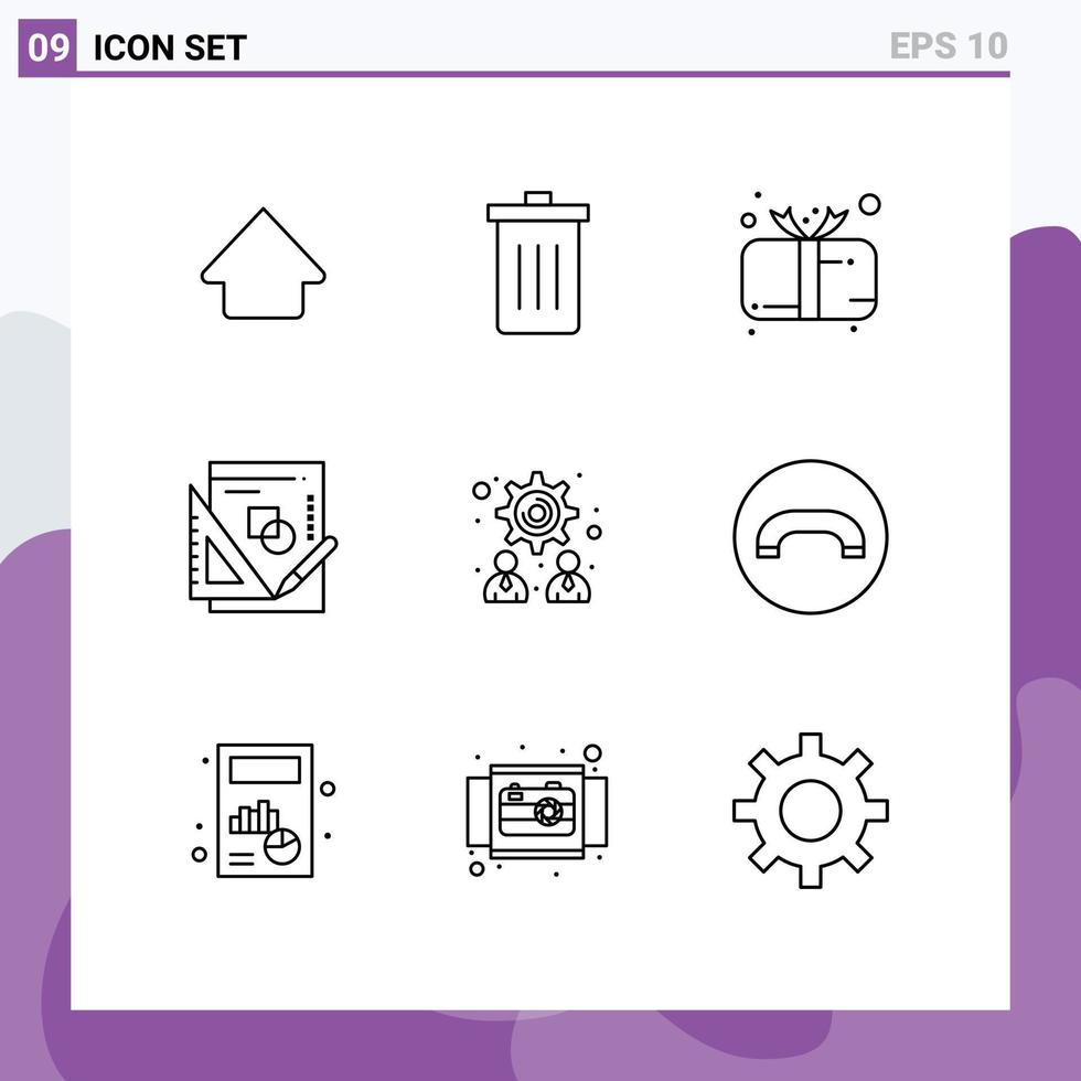 Group of 9 Outlines Signs and Symbols for management mathematics present maths gift Editable Vector Design Elements