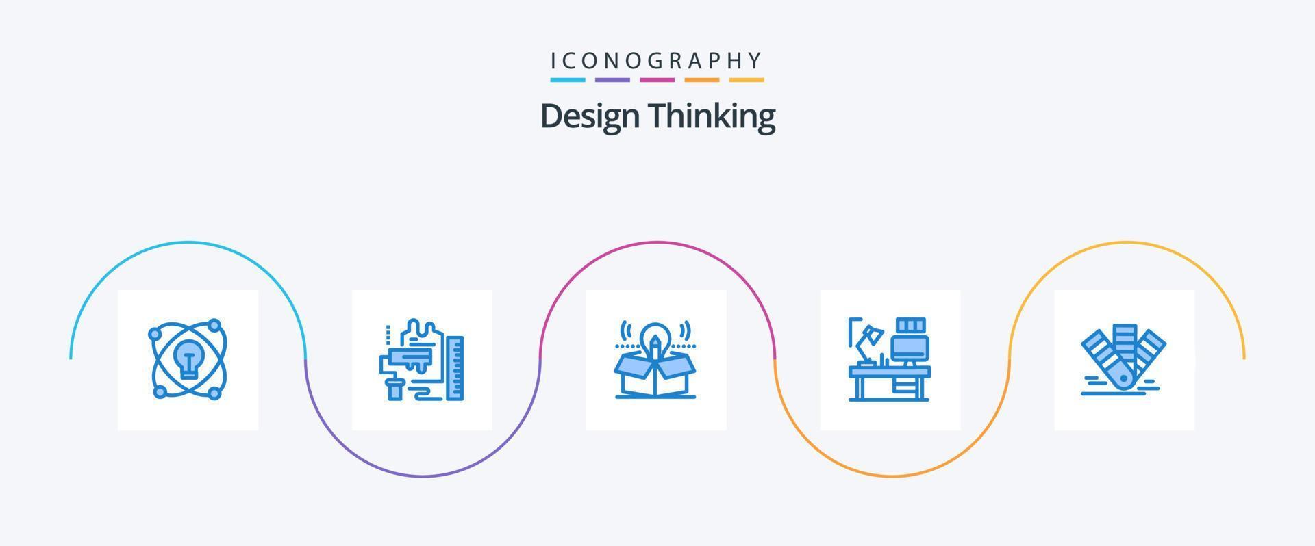 Design Thinking Blue 5 Icon Pack Including lamp. table. brush. solution. bulb vector