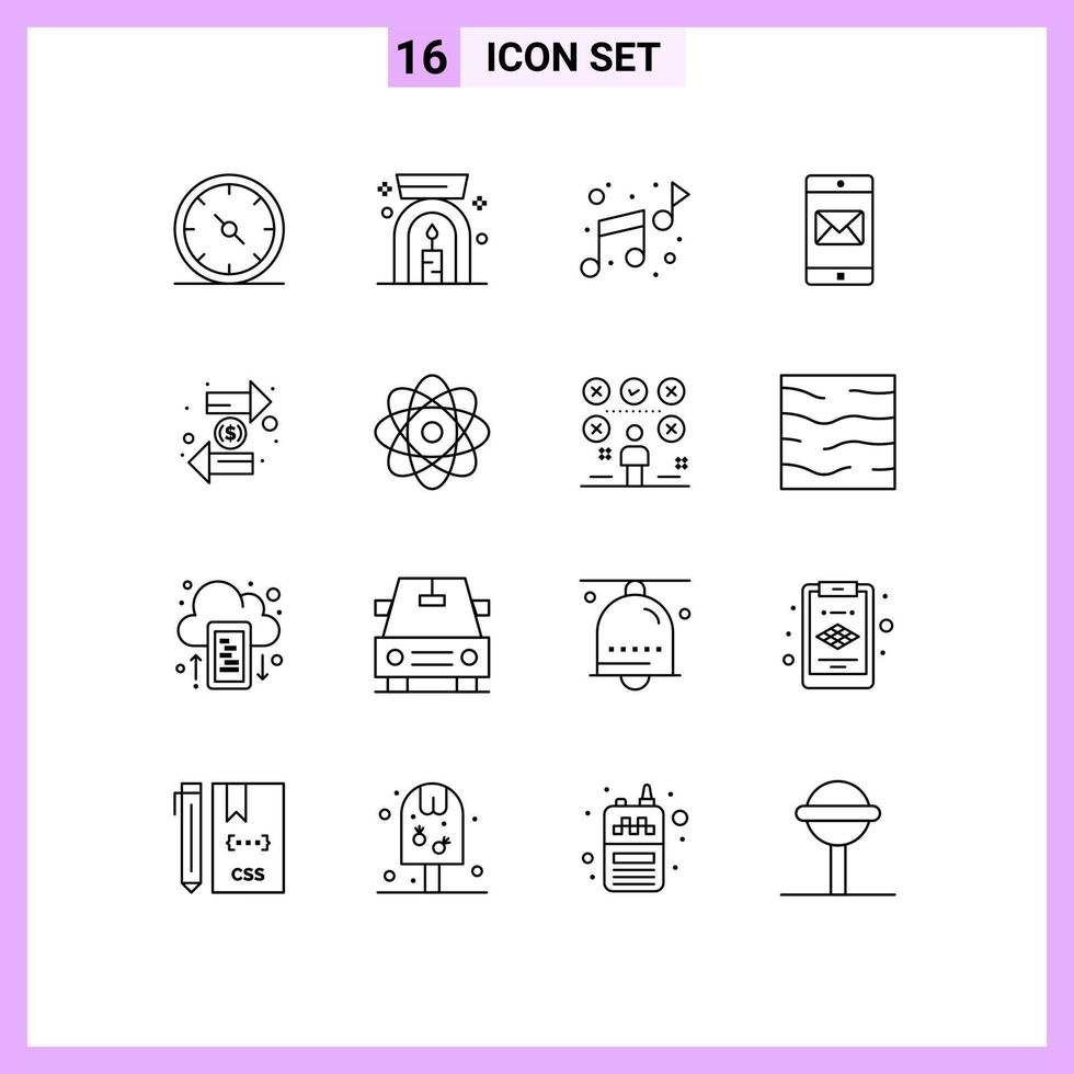 Outline Pack of 16 Universal Symbols of finance duty note coin mobile application Editable Vector Design Elements