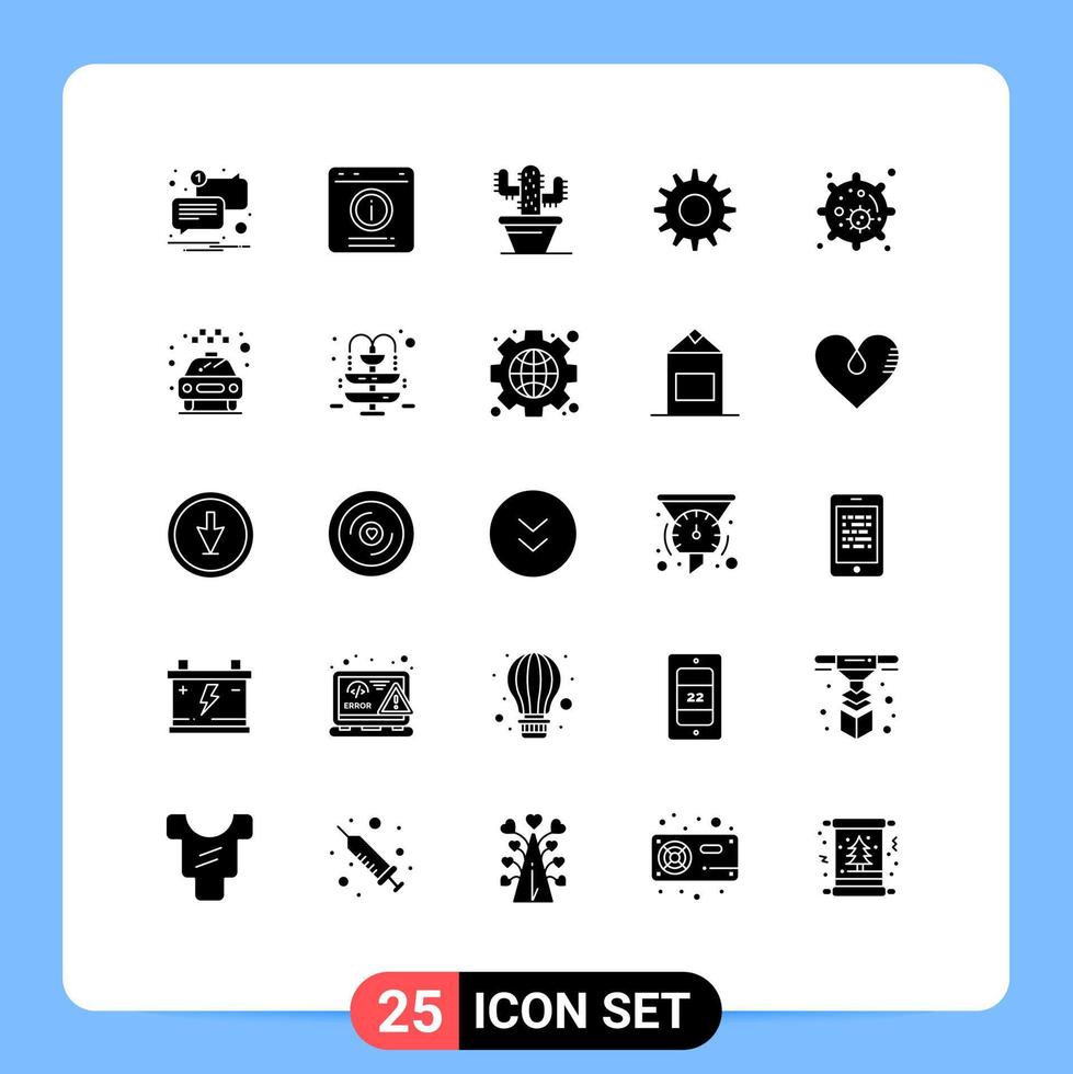 25 concepto de glifo sólido para sitios web móviles y aplicaciones núcleo biología soporte configuración cogs elementos de diseño vectorial editables vector