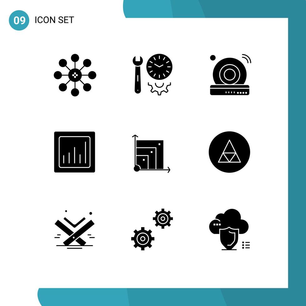 Set of 9 Vector Solid Glyphs on Grid for system graph tools chart internet Editable Vector Design Elements