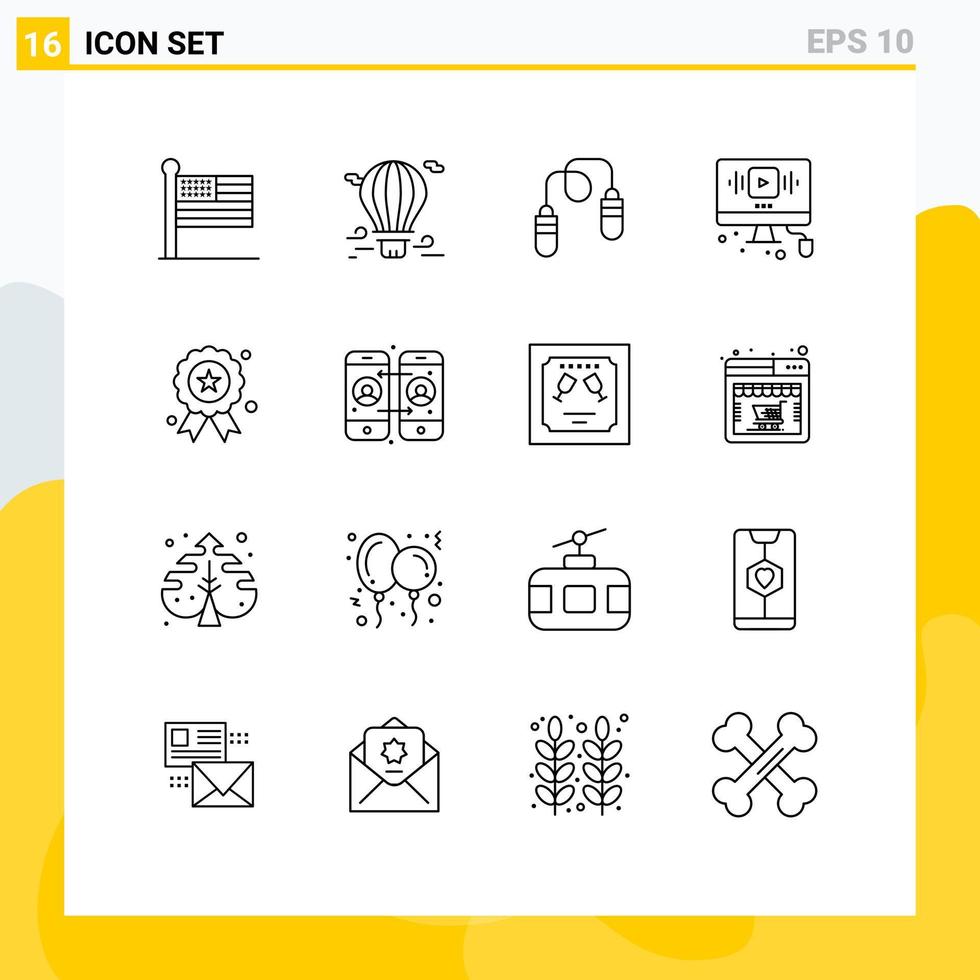 grupo de 16 esboza signos y símbolos para viajes en línea por Internet youtube saltando elementos de diseño de vectores editables