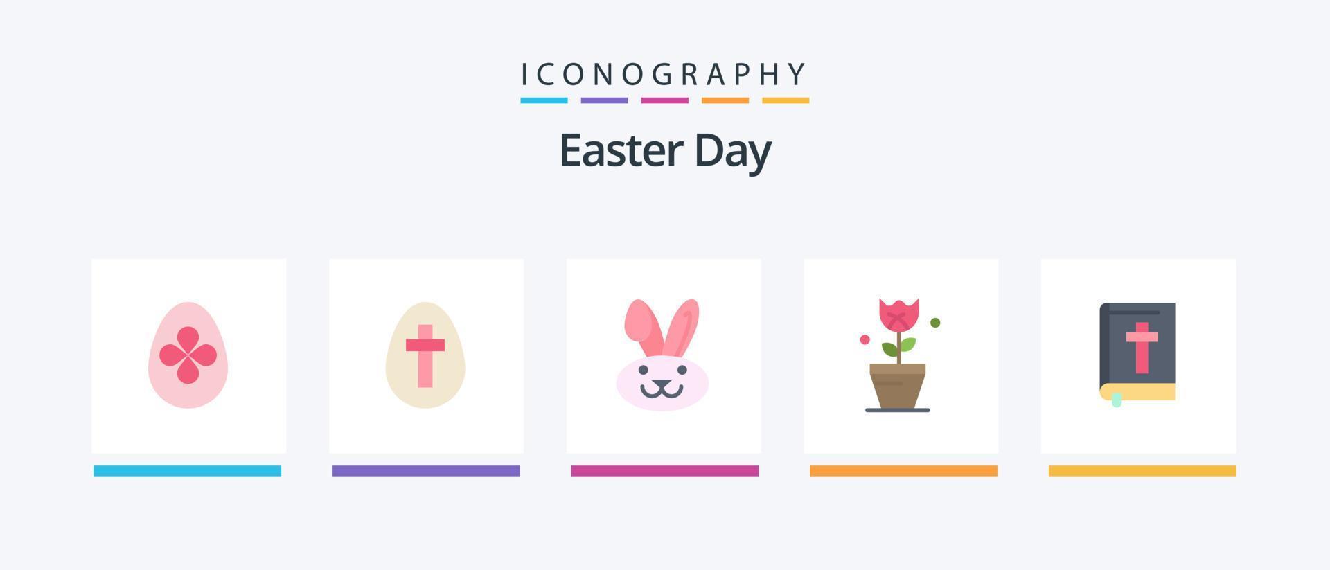 Easter Flat 5 Icon Pack Including easter. bible. bynny. tulip. easter. Creative Icons Design vector