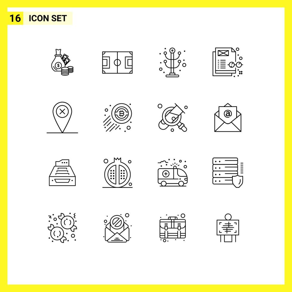 16 User Interface Outline Pack of modern Signs and Symbols of map content pitch concept interior Editable Vector Design Elements